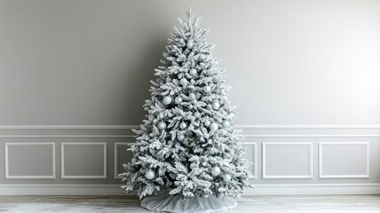 Snow Covered Christmas Tree in Elegant Room Setting