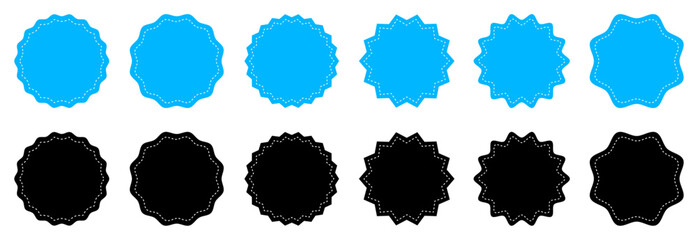 Special offer or price tag vector set in red and blue color isolated. Collection of empty circular stamp signs. Starburst sale price stickers and labels. Flat style. Vector illustration.