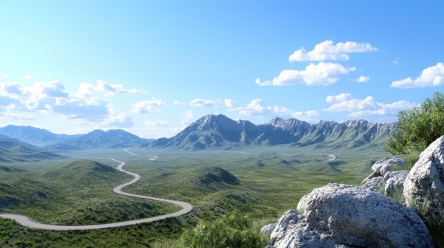 Serene mountain landscape with winding road