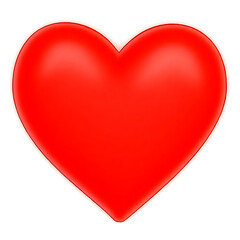 A vibrant red 3D heart with soft shading and a glowing white outline, floating on a clean white background.