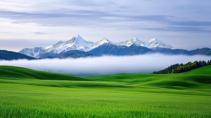 Fototapeta premium Serene mountain landscape with fog