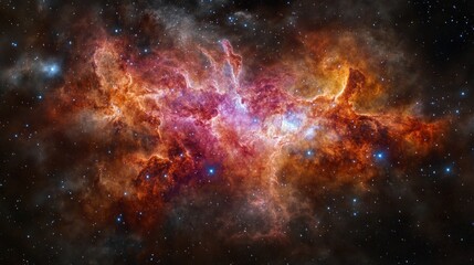 A vibrant cosmic nebula showcasing stellar formation and interstellar gas clouds.