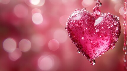 Obraz premium Dewy heart pendant, bokeh background, Valentine's