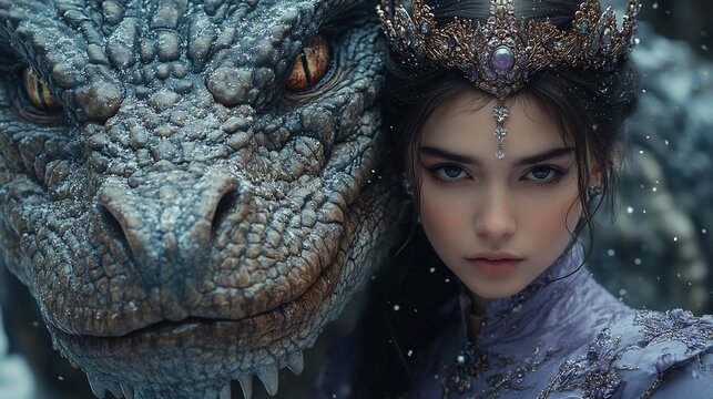 Princess and Dragon in Winter Wonderland