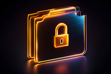 Tech-inspired vector icon of a locked folder, symbolizing secure file storage, with subtle light and dark contrasts. 