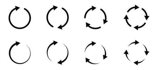 circle arrow icon set. refresh and reload icon set. recycle arrow vector icon, recycling symbol, reuse sign, recycle eco icon, decompose, eco friendly, vector illustration on transparent background