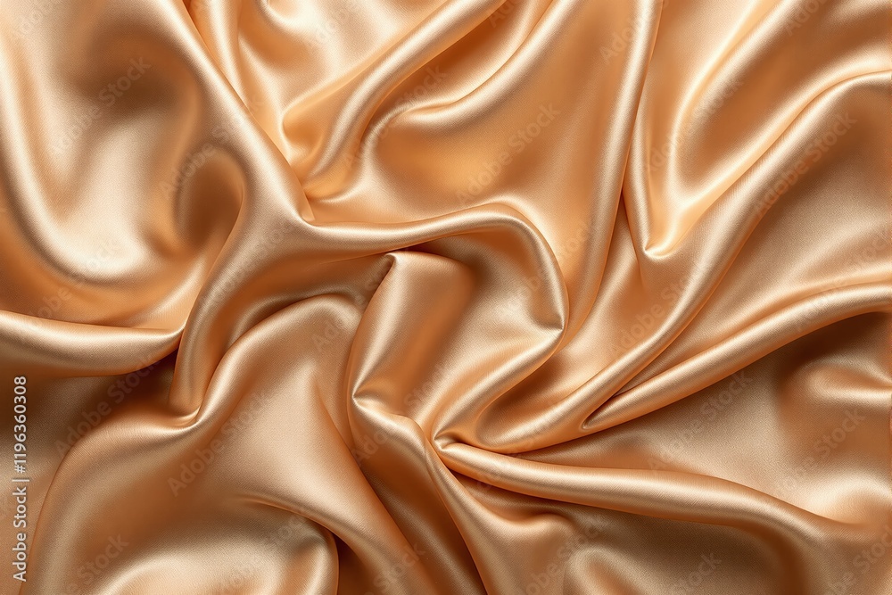 Poster Luxurious golden satin fabric with smooth folds and glossy texture background.