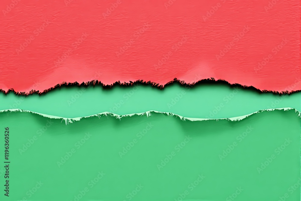 Aufkleber Abstract torn paper texture with red and green colors, creating a striking contrast.