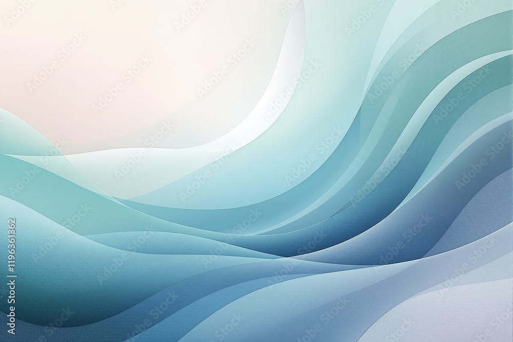 Poster abstract gradient waves in shades of blue and teal on a light backdrop.