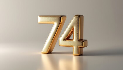 Shiny Gold Number Seventy Four 3D Render Luxury Style