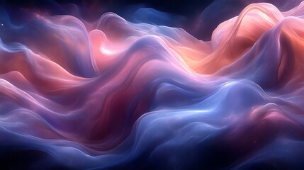 Abstract flowing waves of light, pink, blue, and purple hues.