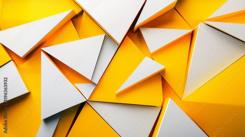 Poster Sharp angular shapes in radiant golden and white exude an artistic vibe. The vibrant colors and geometric forms form a striking and engaging abstract display, invoking imagination and intrigue