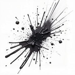 Dynamic black ink splash creating energetic motion on white background, artistic expression