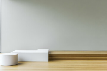 Modern minimalist interior design with wooden flooring and simple furniture layout