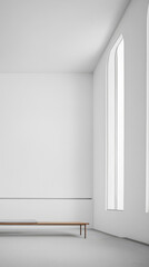 Modern interior space featuring minimalist design elements and large windows