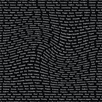 Abstract black lettering pattern. Orient spices text.  Vector illustration