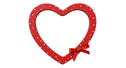 A heart-shaped frame crafted from polished wood with a natural grain pattern. Paint the border with tiny white polka dots.