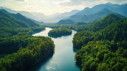 A majestic landscape depicting the concept of Mother Nature, with lush forests, rivers, and mountains in harmony