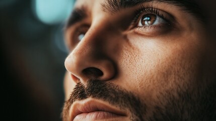 Obraz premium Close-up profile of man's face. Great for male beauty, portrait photography, or personal branding content.