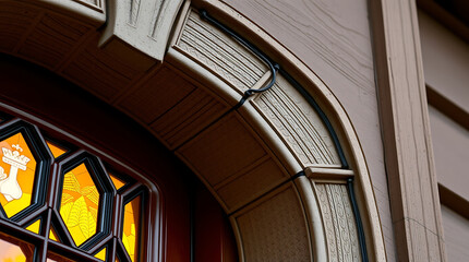 Obraz premium Ornate Architectural Details: A Close-Up View of an Elegant Door and Window Design