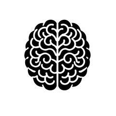 Human Brain Icon: A detailed black and white illustration of a human brain, showcasing its complex and intricate structure.  Perfect for educational materials, medical publications.