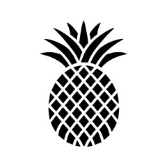 Obraz premium Tropical Delight: A bold, black silhouette of a ripe pineapple with sharp leaves stands in isolation, capturing the essence of summer and exotic vibes. 