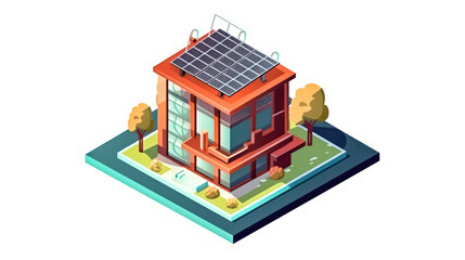Eco friendly house with solar panels in trendy flat style. Green energy, smart home concept. illustration isolated on white background.