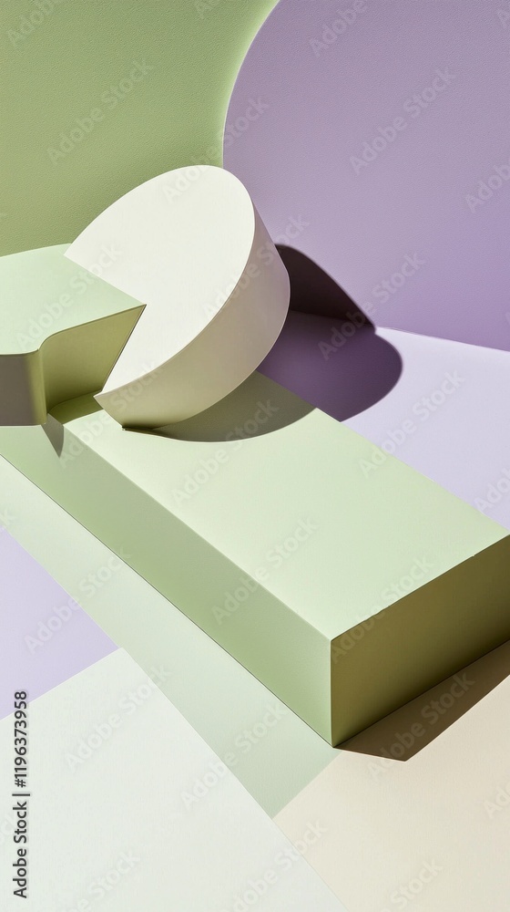 Aufkleber layered geometric shapes in vibrant olive create a captivating composition. soft pastel backgrounds 