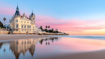 Obraz premium Coastal Castle at Sunset