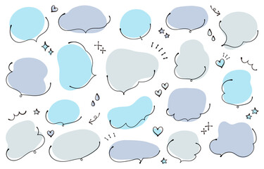 Rough and cute hand-drawn style speech bubble set (cool colors)