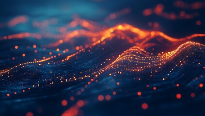 Abstract visualization of flowing data represented by glowing particles and waves.