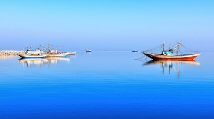 Obraz premium Fishing Boats at Calm Sea