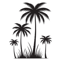Silhouette of Palm Trees and Grass Illustration