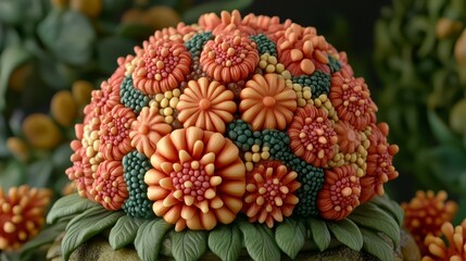 Intricate Polymer Clay Floral Dome Autumn Hues Detailed Handmade Flowers Artisan Craft