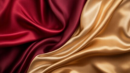 Obraz premium Luxurious red and gold silk fabric with elegant drapes and folds.