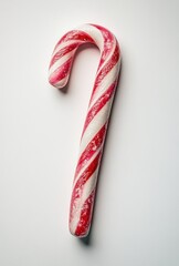 Classic Christmas Candy Cane with Red and White Swirls on a Plain Background, Perfect for Holiday Decorations and Sweet Festive Treats