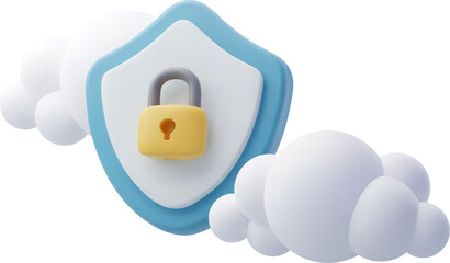 3d Vector Polygonal wireframe shield with lock, Data security access concept.