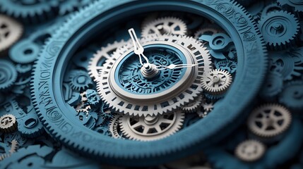 A creative papercut design of gears and clock hands forming a symbolic depiction of time management
