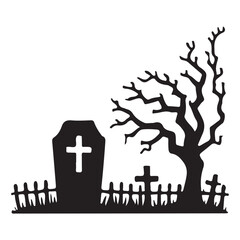 Spooky Cemetery Silhouette Halloween Decoration Vector Art for Crafts