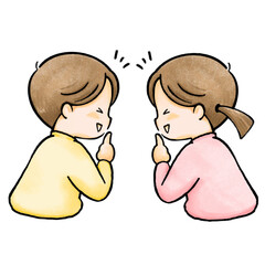内緒話をして笑っている子供のイラスト