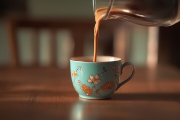 Pouring a cup of coffee on the table