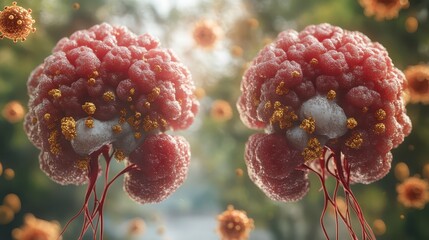 Microscopic View of Cancer Cells Undergoing Treatment Detailed 3D Medical Illustration