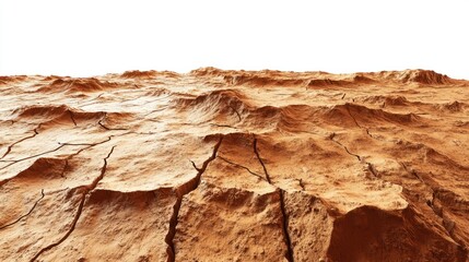 A surreal Martian surface with cracks and patterns resembling ancient riverbeds, isolated on white