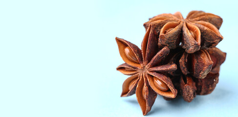Aromatic star anise spice on color background