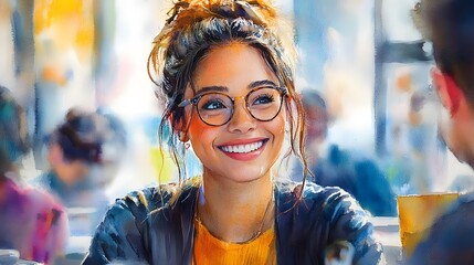 Obraz premium A watercolor painting showing workers participating in a workplace wellness program with smiles