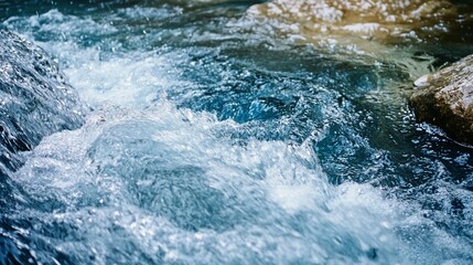 Obraz premium Close-up of a rushing stream, water flowing over rocks.