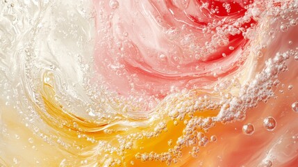 Fototapeta premium Abstract Swirling Liquid Texture Pink Gold and White Gel with Bubbles
