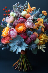 A vibrant autumnal bouquet of diverse flowers