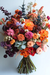 A vibrant autumnal bouquet of diverse flowers
