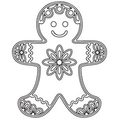Christmas Ornament, Mandala Gingerbread Man, silhouette zendoodle illustration. template for craft, vinyl, paper cutting, t-shirt design